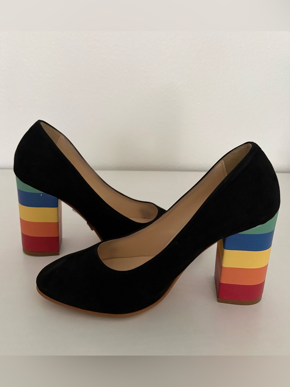 United Colors Of Benetton Black Suede Pumps with Multicolor Block Heel - Picture 6 of 15